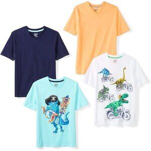 Spotted Zebra Youth Boys Small 6/7 Short-Sleeve V-Neck T-Shirt Tops 4 Pack 1178